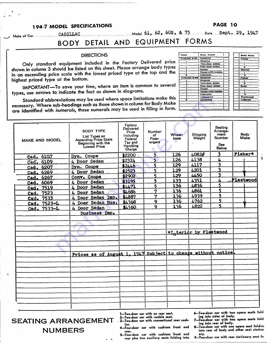 Cadillac 1947  VVI Detailed Specifications Download Page 59