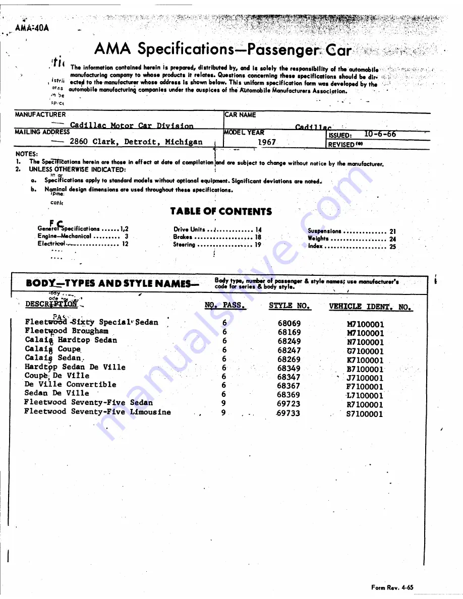 Cadillac 1967 Calais Coupe Data Book Download Page 202