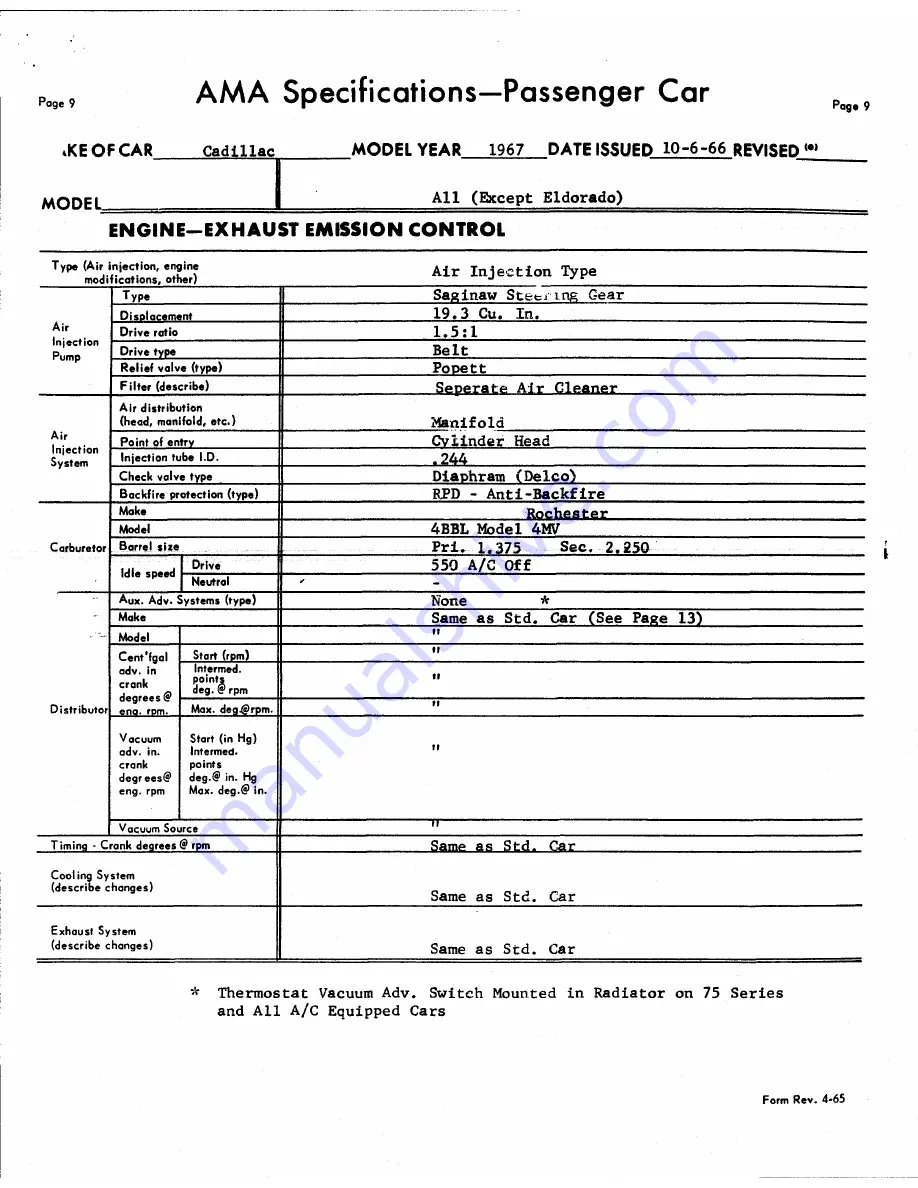 Cadillac 1967 Calais Coupe Data Book Download Page 211