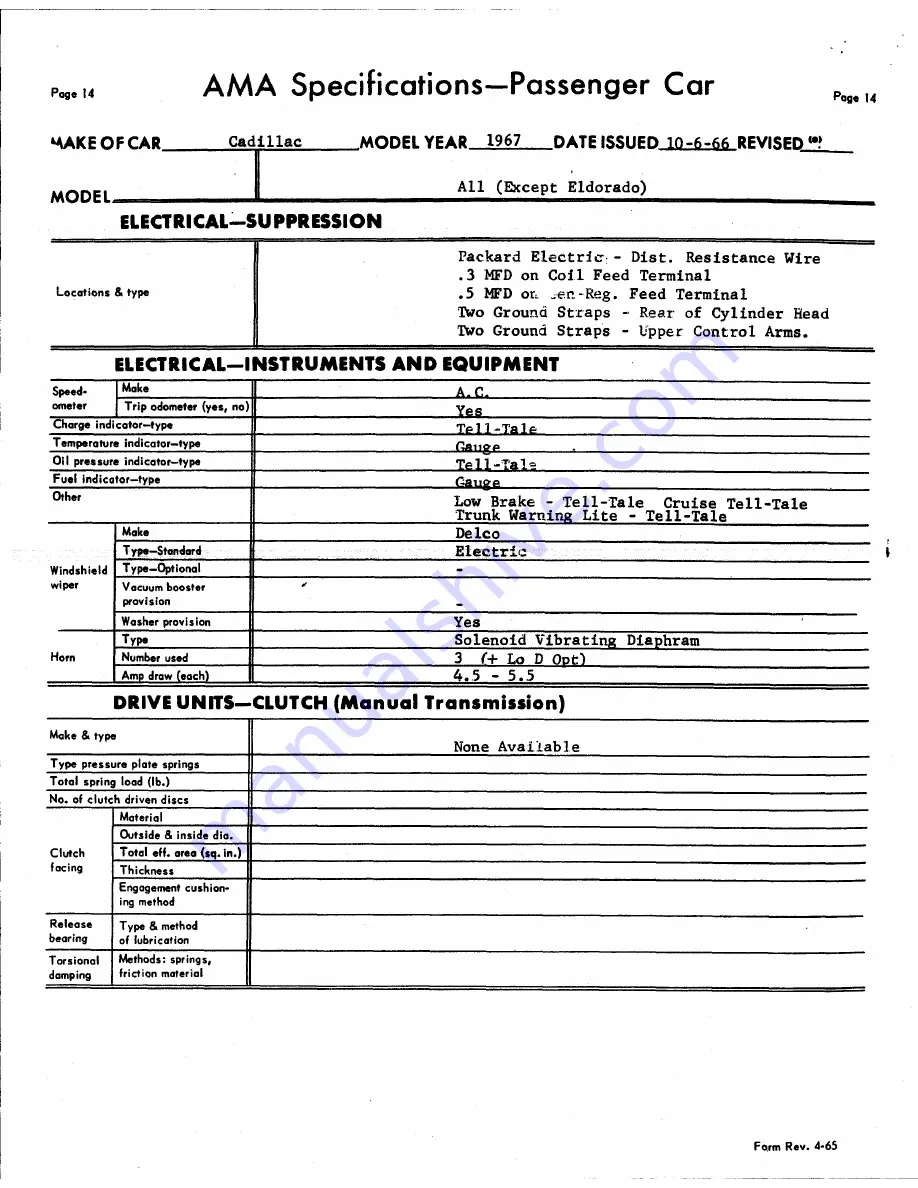 Cadillac 1967 Calais Coupe Data Book Download Page 216