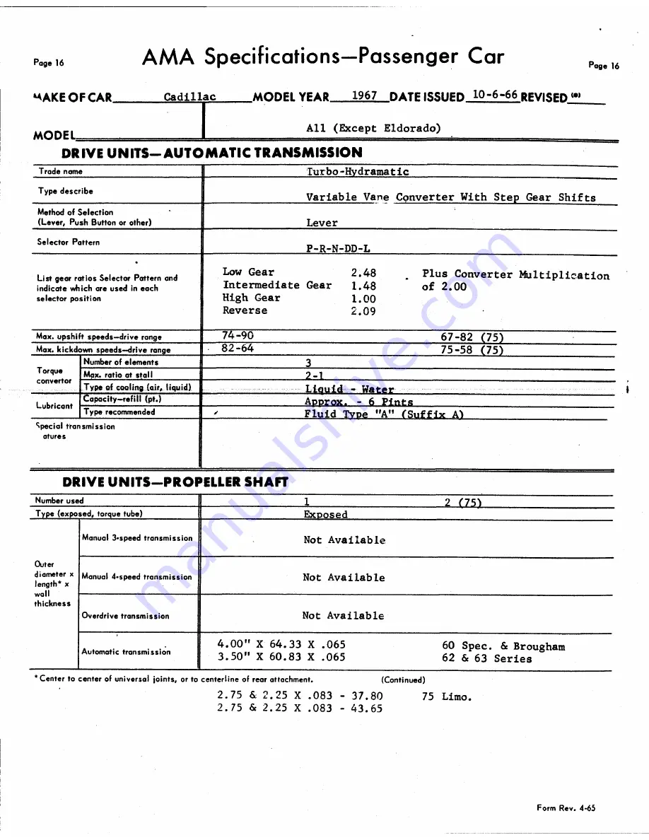 Cadillac 1967 Calais Coupe Data Book Download Page 218