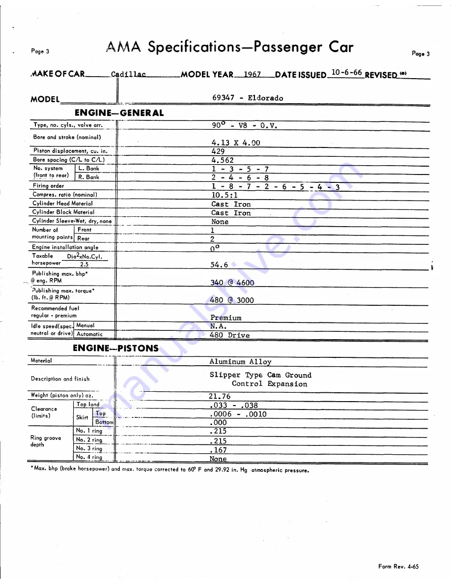 Cadillac 1967 Calais Coupe Data Book Download Page 231