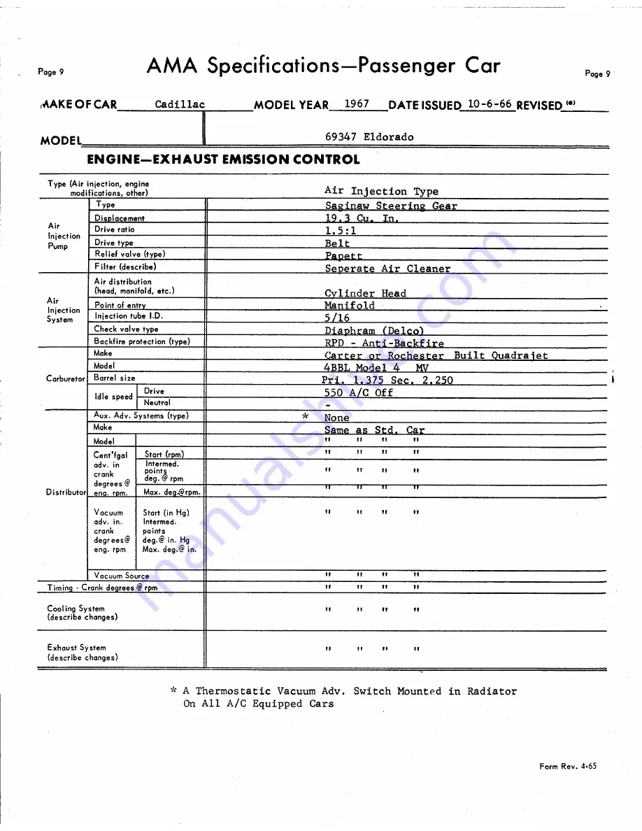 Cadillac 1967 Calais Coupe Data Book Download Page 237