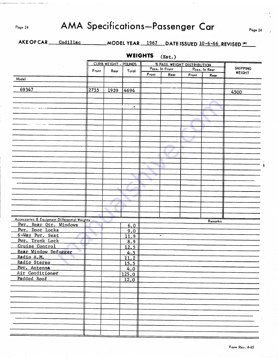 Cadillac 1967 Calais Coupe Data Book Download Page 254