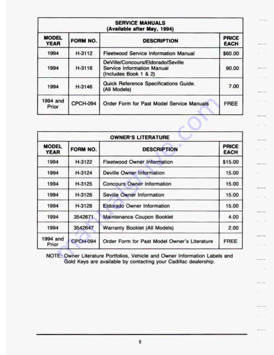 Cadillac 1994 Eldorado Owners Literature Download Page 374