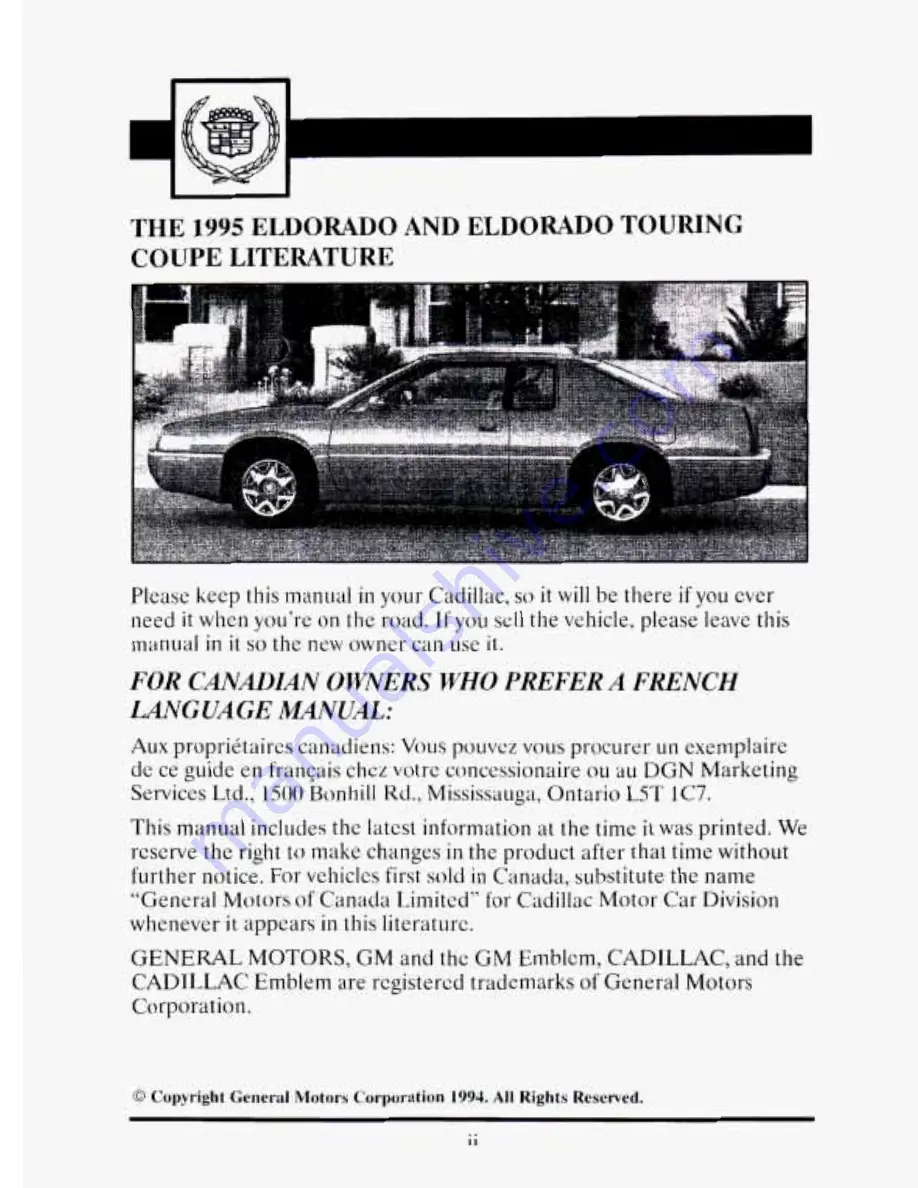 Cadillac 1995 Eldorado Owners Literature Download Page 13