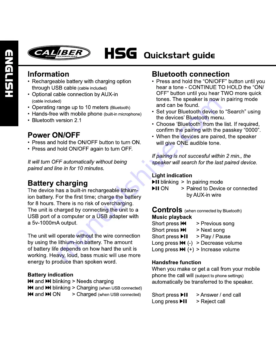 Caliber HSG 304VBT Quick Start Manual Download Page 4