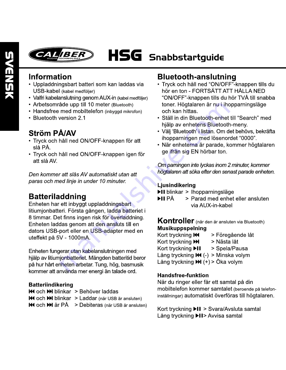 Caliber HSG 304VBT Quick Start Manual Download Page 10