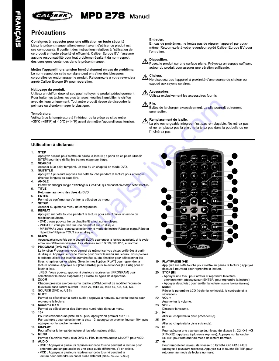 Caliber MPD 278 Manual Download Page 6