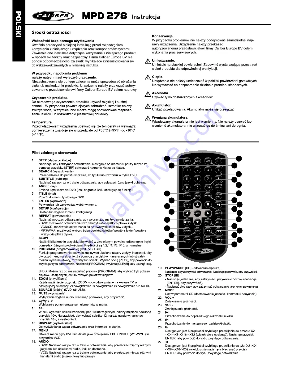 Caliber MPD 278 Manual Download Page 18