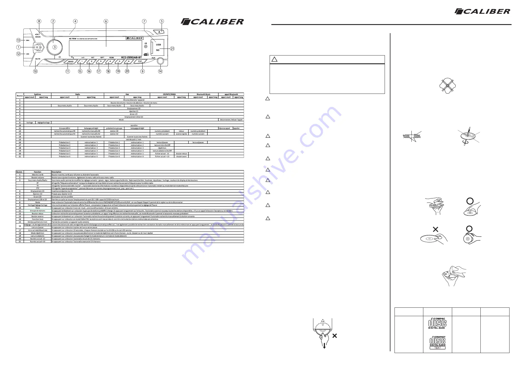 Caliber RCD 239DAB-BT Quick Start Manual Download Page 5