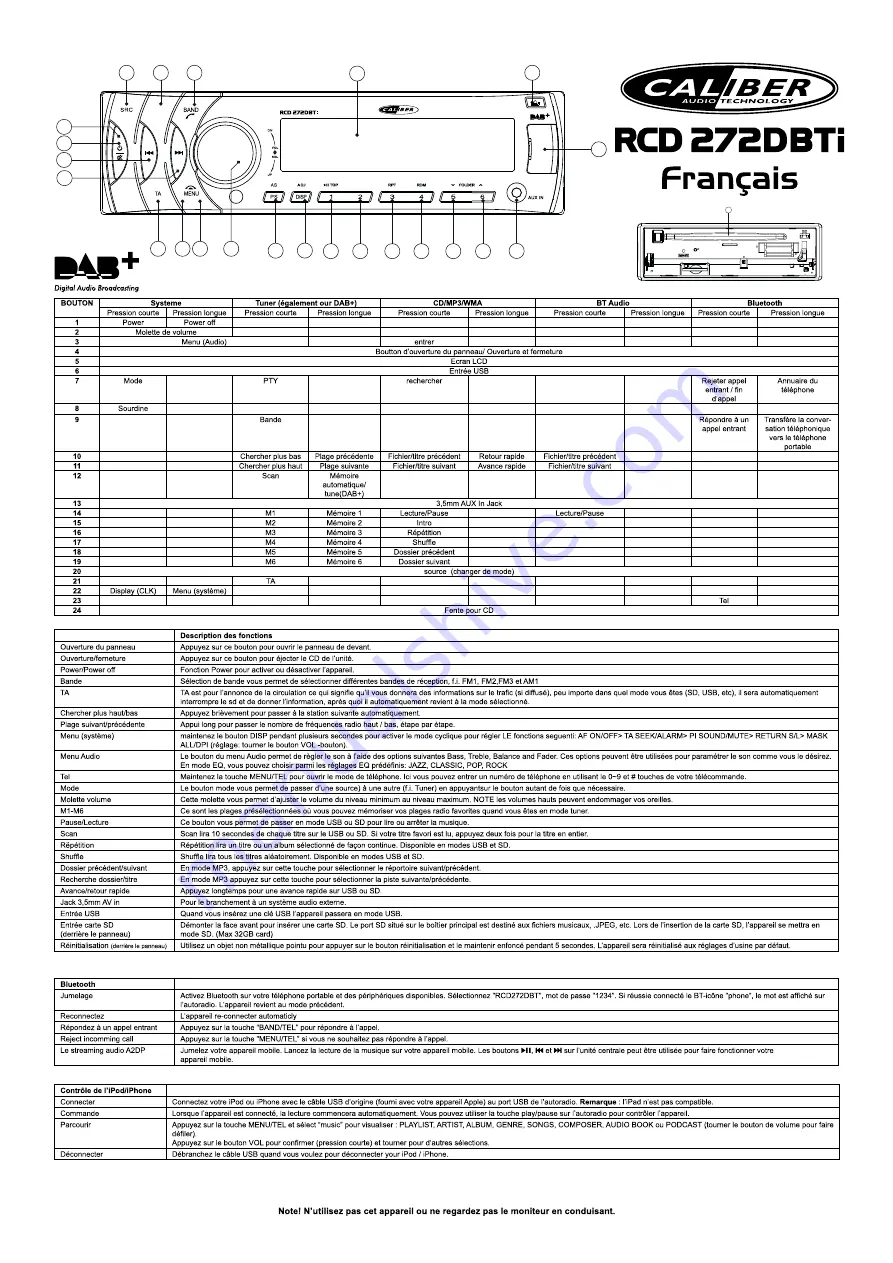 Caliber RCD 272DBTI Quick Start Manual Download Page 6