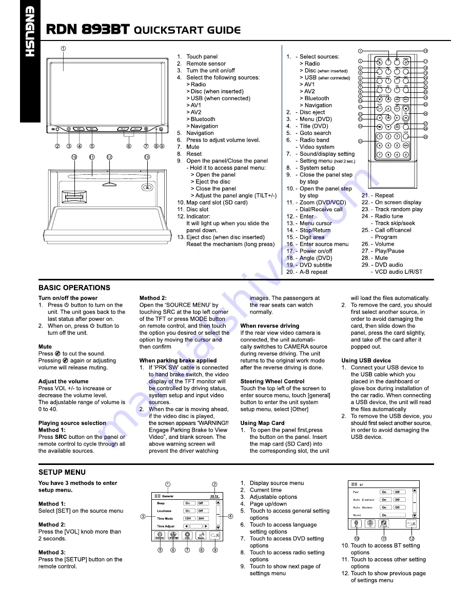 Caliber RDN 893BT Quick Start Manual Download Page 6