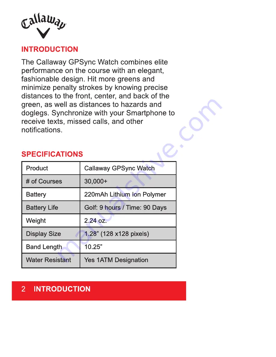 Callaway GPSync WATCH User Manual Download Page 2