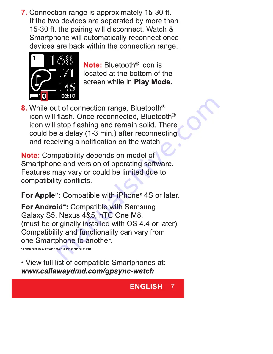 Callaway GPSync WATCH Скачать руководство пользователя страница 7