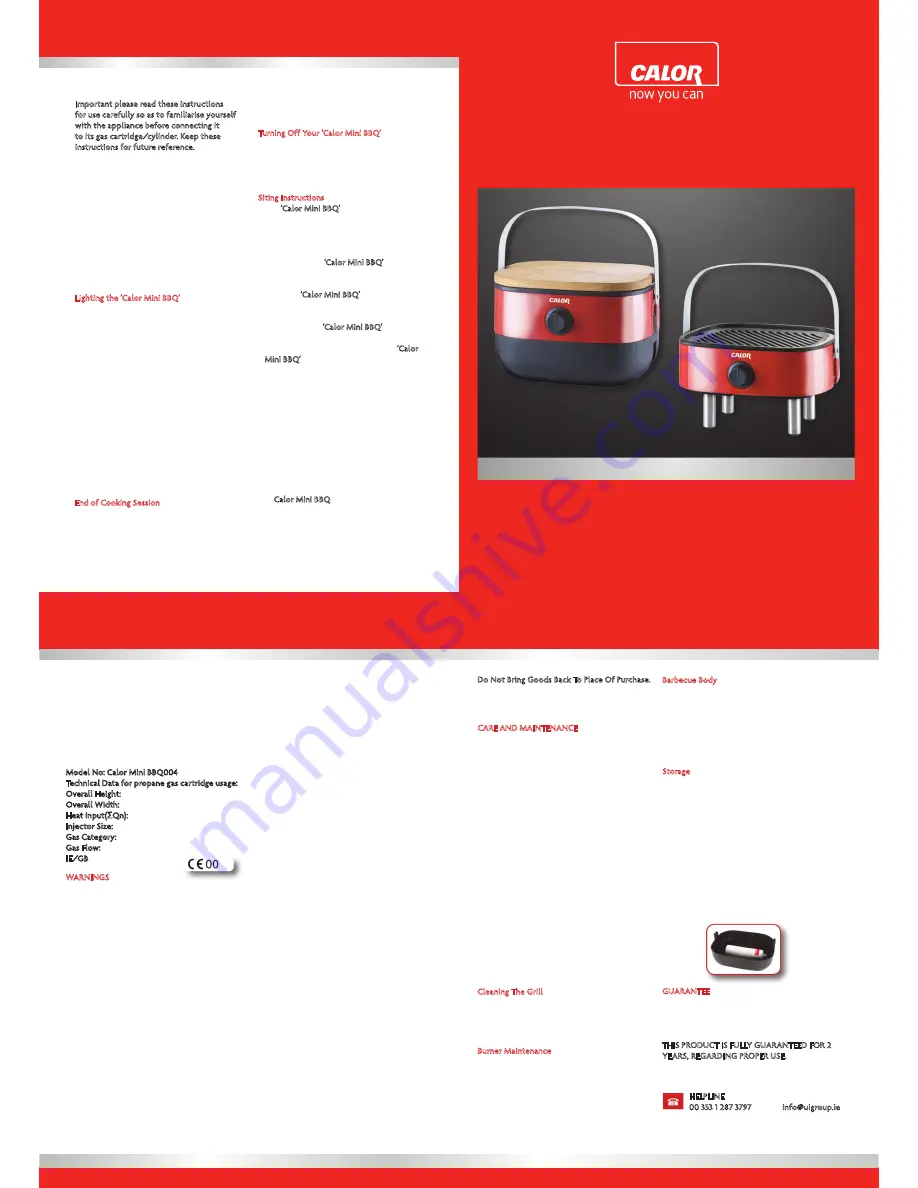 CALOR Mini BBQ004 User Instructions Download Page 1