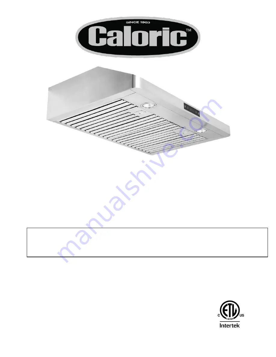 Caloric CVU306C-SS Installation Manual / Use And Care Manual Download Page 1