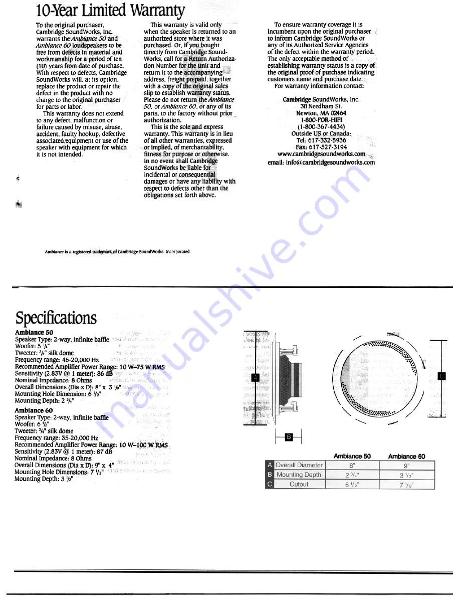 Cambridge SoundWorks Ambiance 50 User Manual Download Page 5