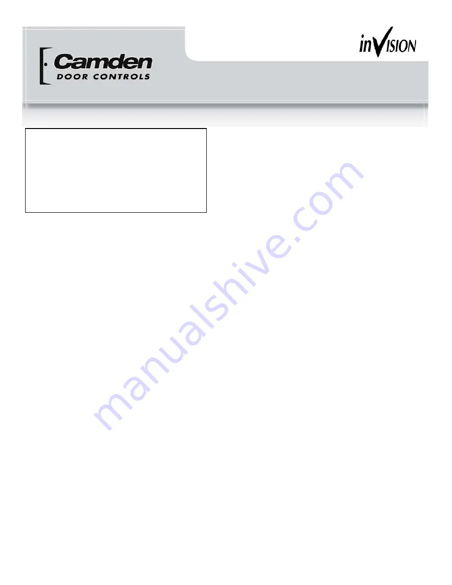 CAMDEN Invision CV-601 MProx Скачать руководство пользователя страница 1