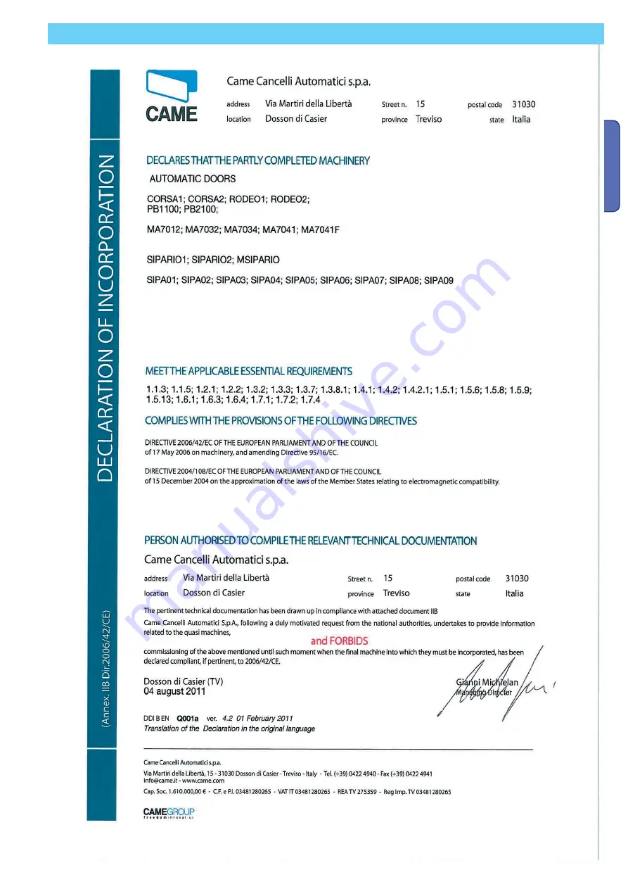 CAME 001SIPARIO1 Assembly And Installation Manual Download Page 39