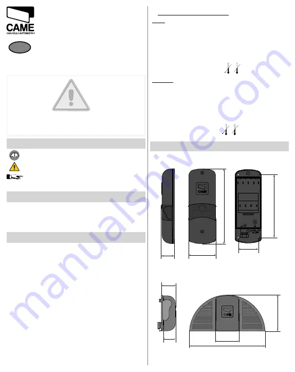 CAME DBS01 Installation Manual Download Page 21