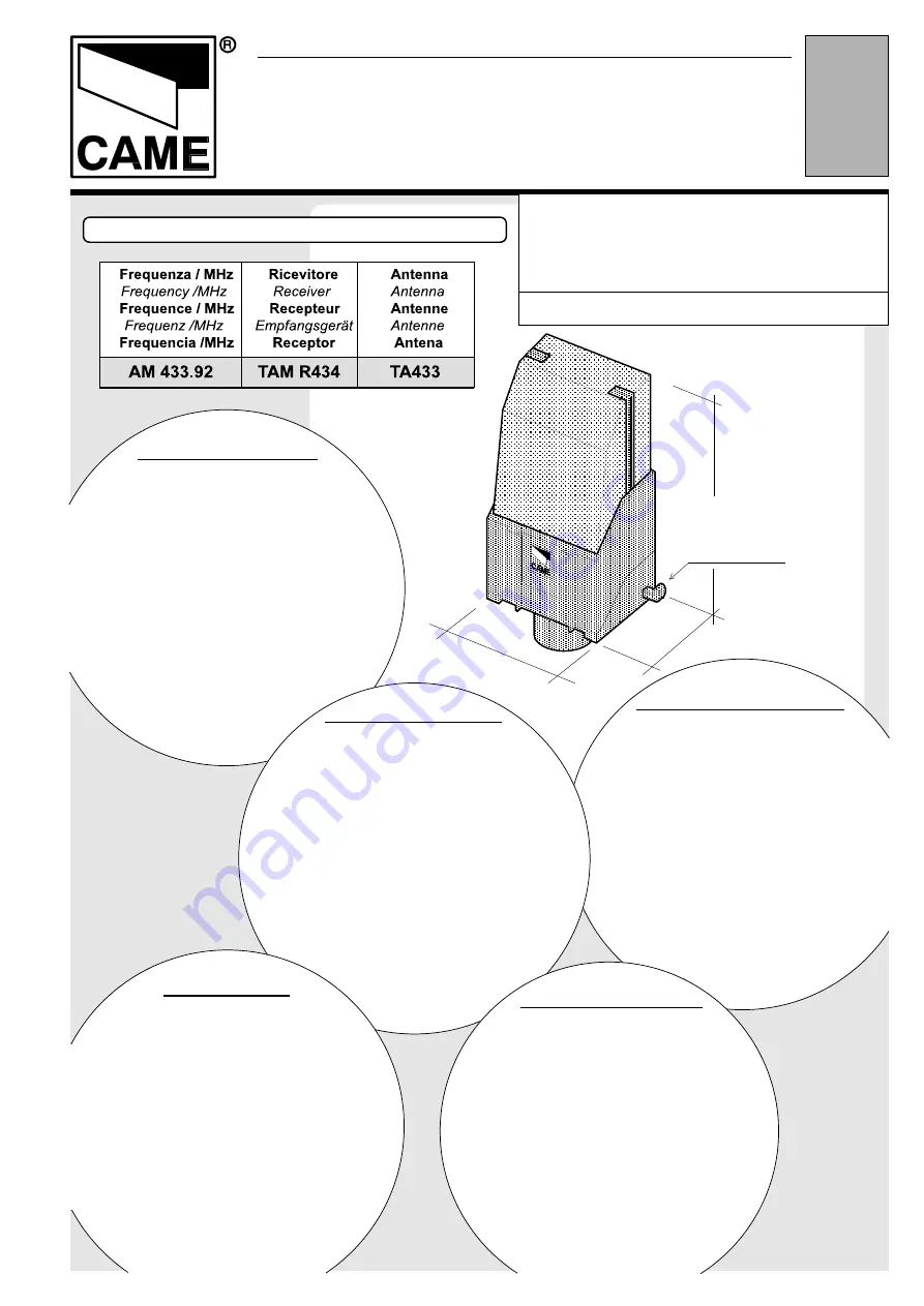 CAME TAM Series Manual Download Page 1