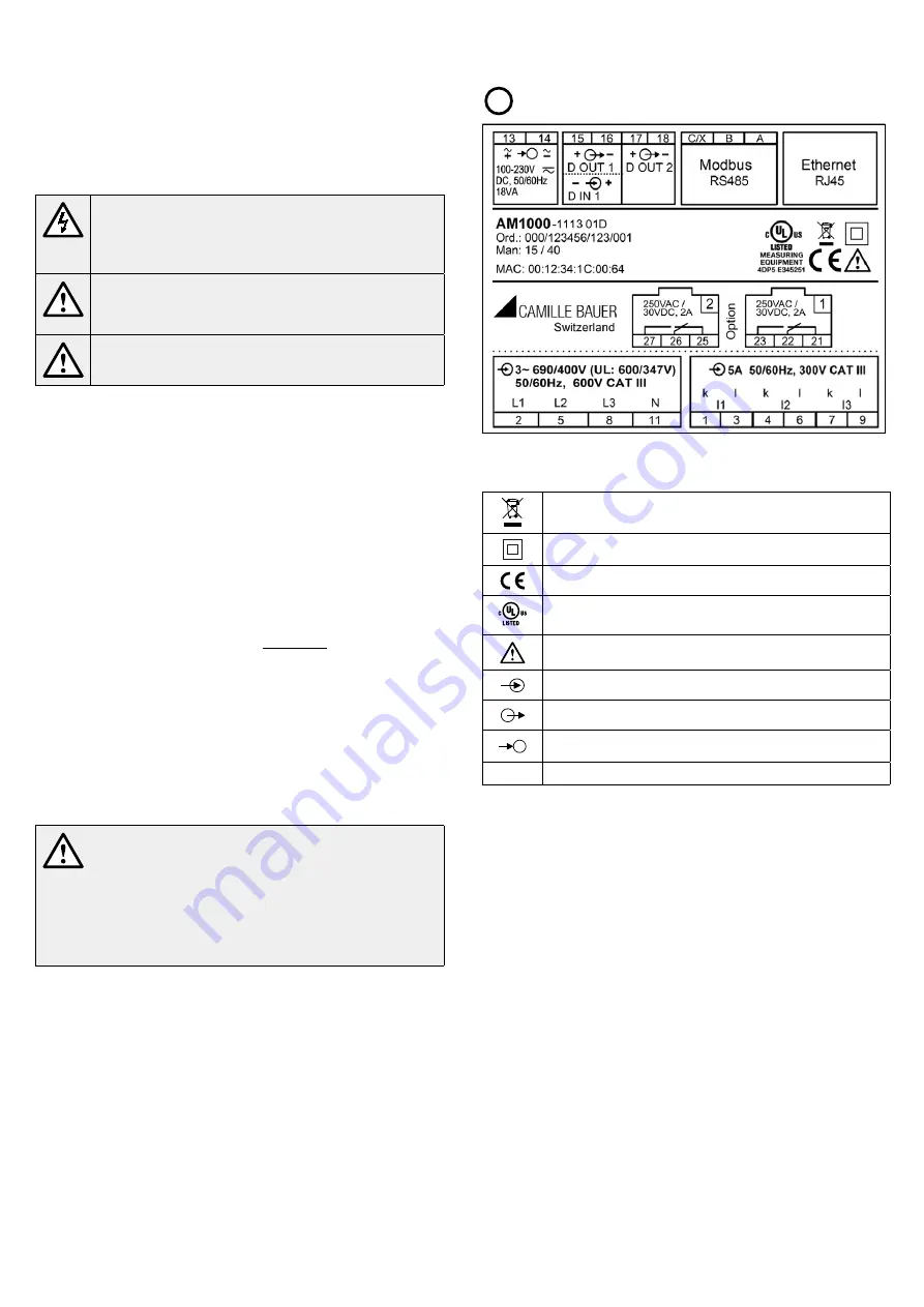 Camille Bauer SINEAX AM1000 Safety Instruction Download Page 5