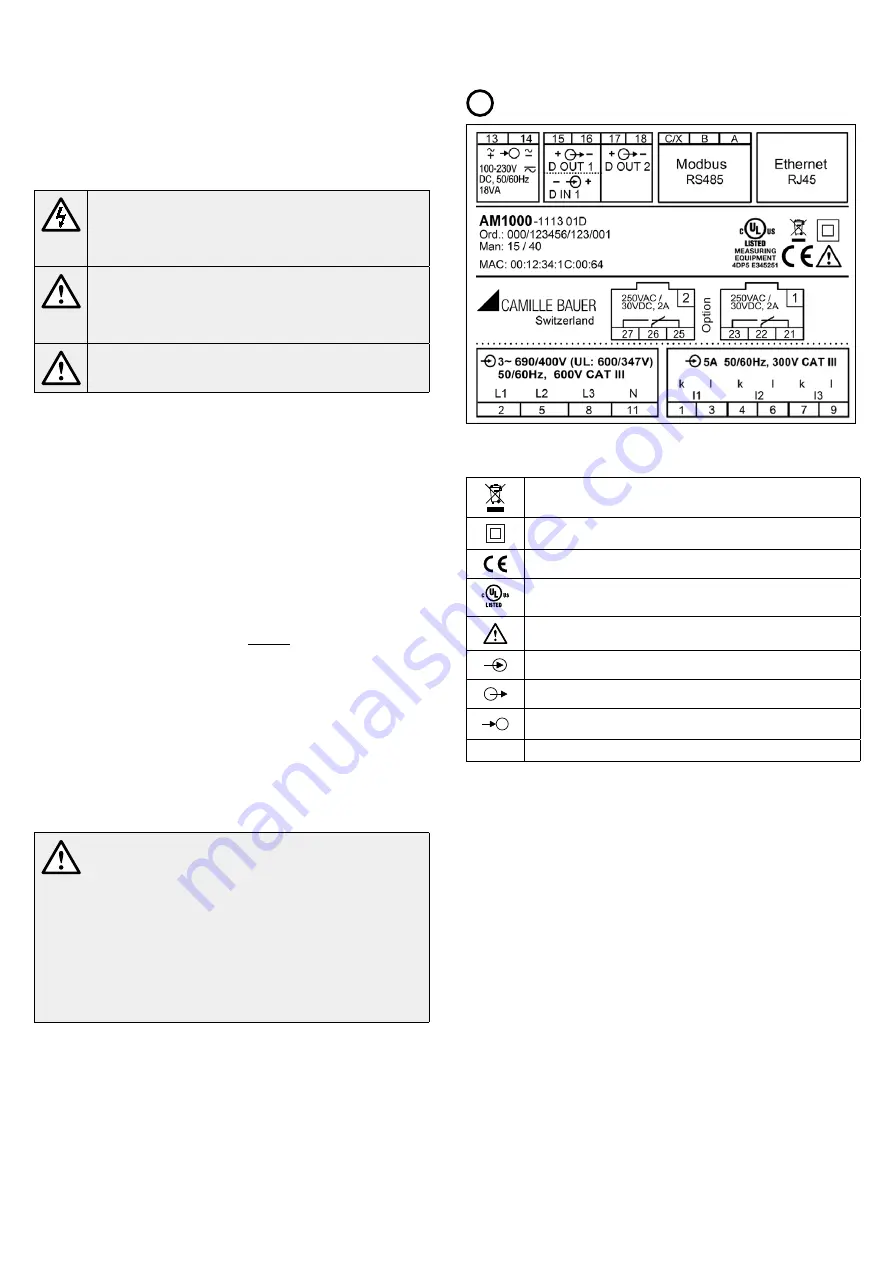 Camille Bauer SINEAX AM1000 Safety Instruction Download Page 11