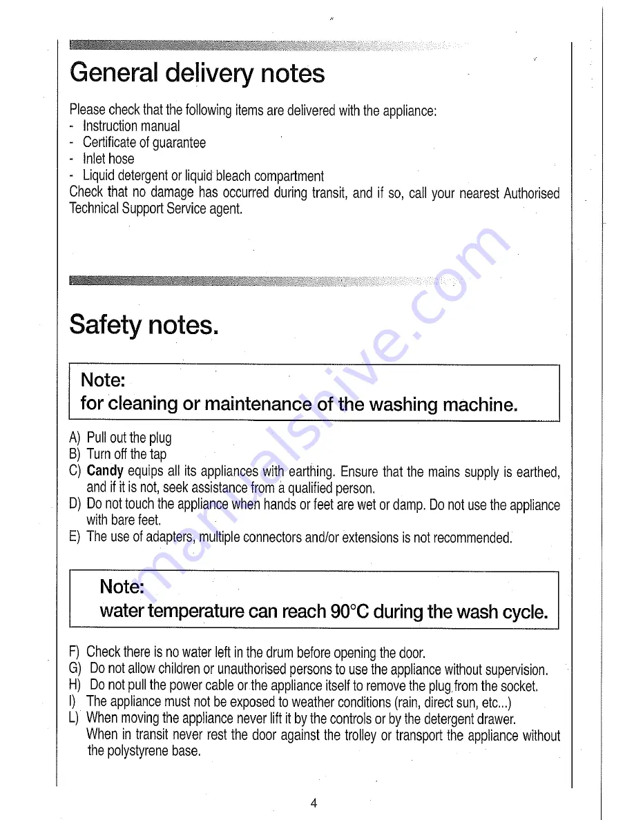 Candy CNA 166 Instructions For Use Manual Download Page 4