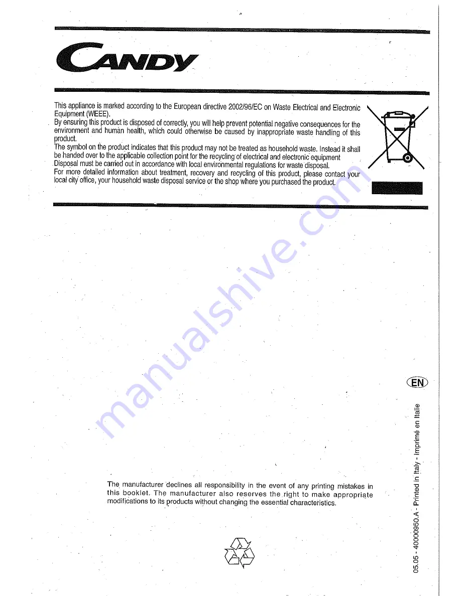 Candy CNW 136 Instructions For Use Manual Download Page 30