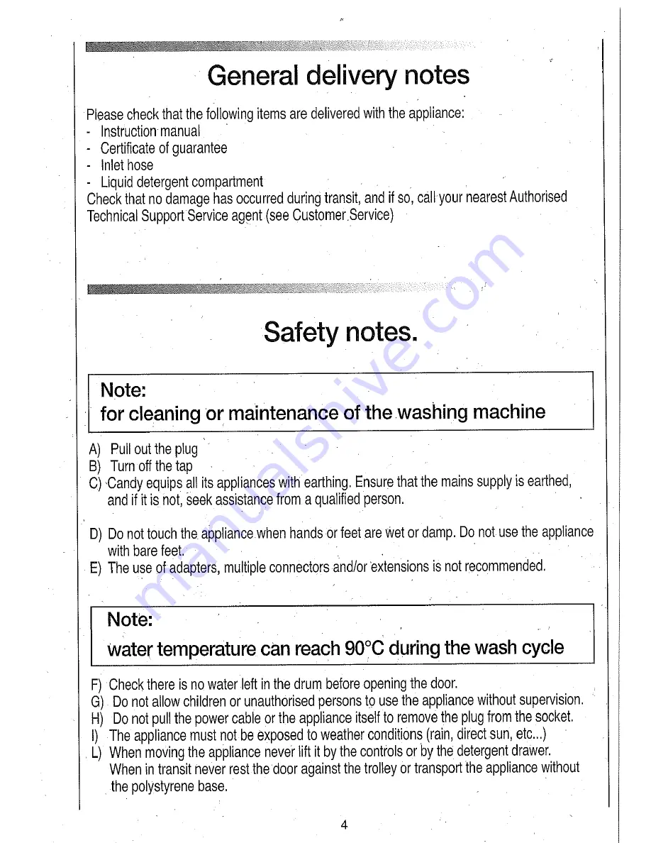 Candy CNW 156 Instructions For Use Manual Download Page 4