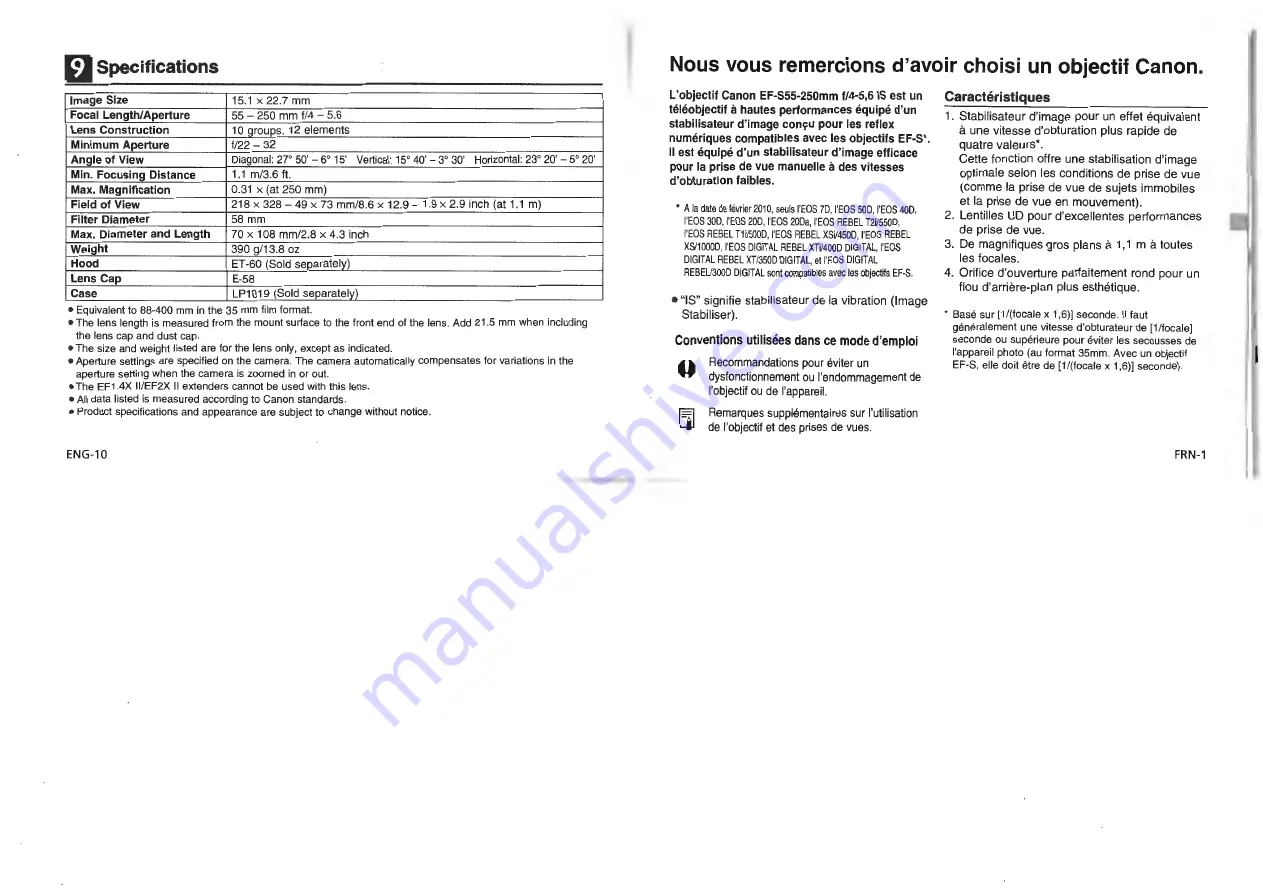 Canon EF-S55-250mm f/4-5.6 IS II Instruction Download Page 7