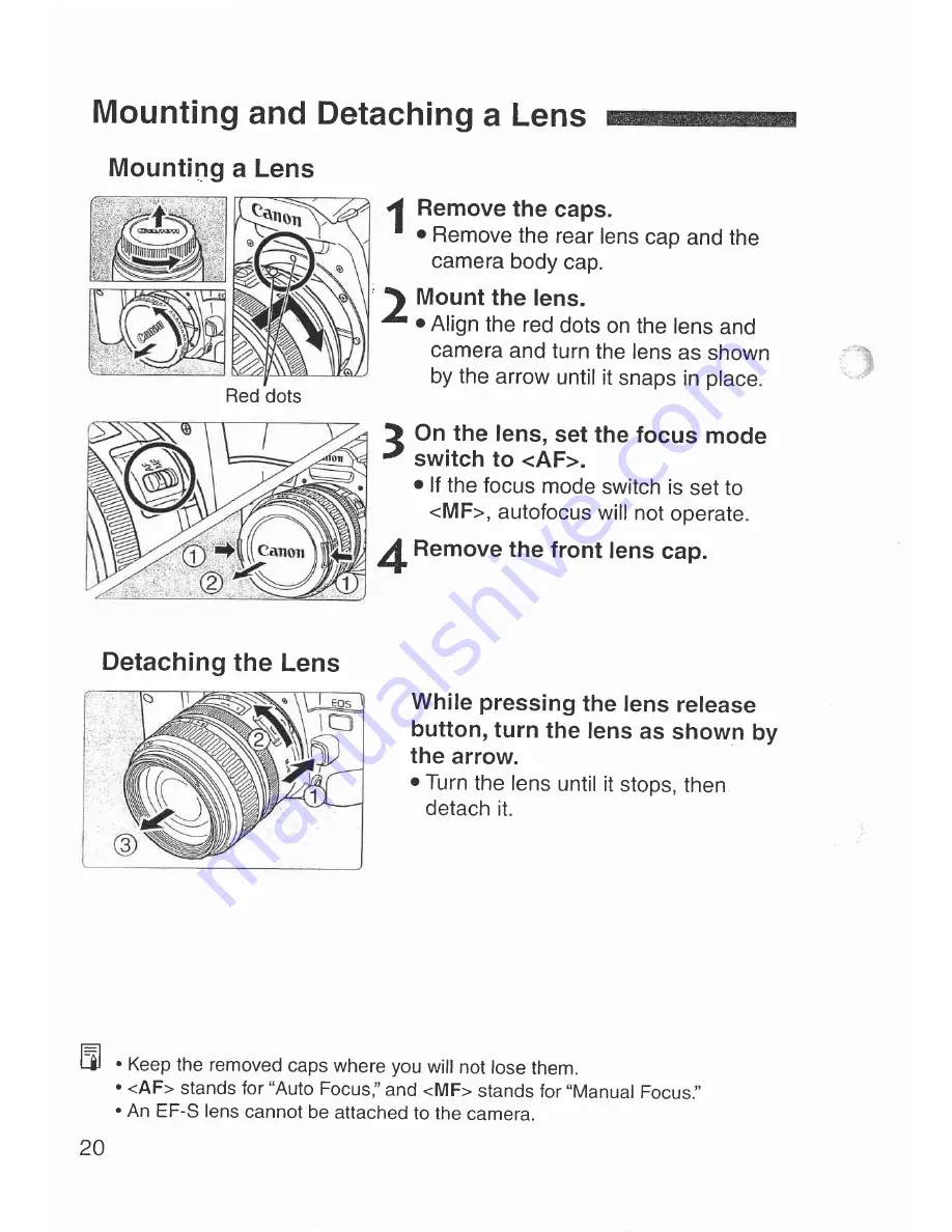 Canon Elan 7 NE 30V Date Instructions Manual Download Page 20