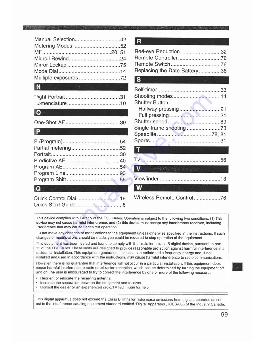 Canon Elan 7 NE 30V Date Instructions Manual Download Page 99