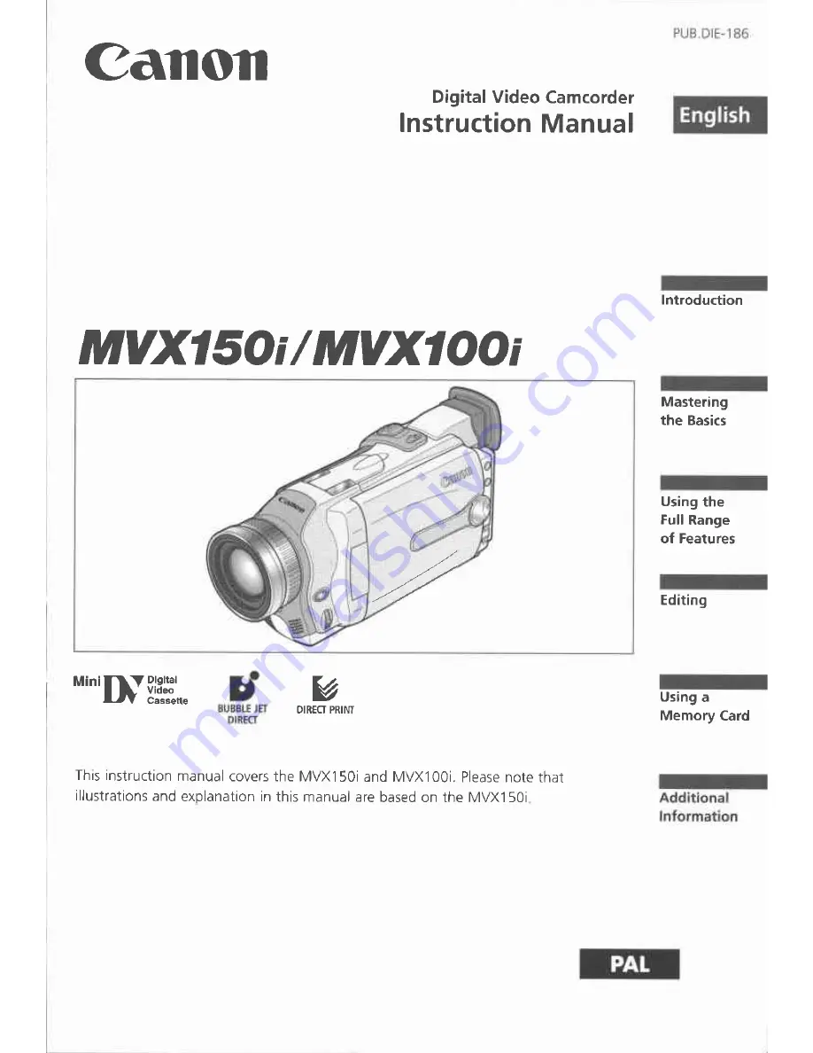 Canon MVX150i Скачать руководство пользователя страница 1