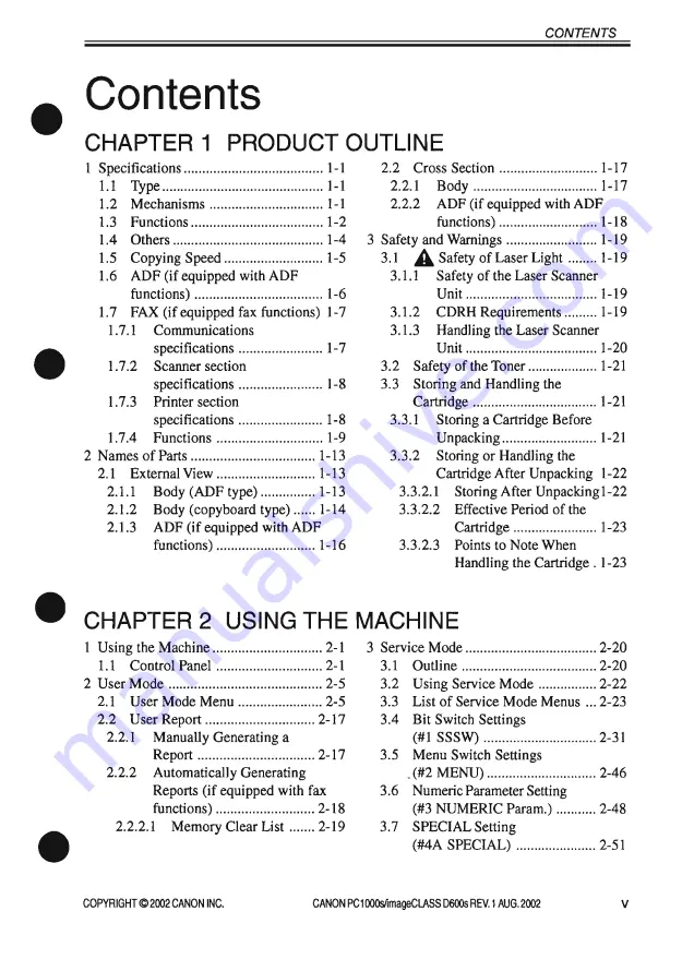 Canon PC1000s Service Manual Download Page 7