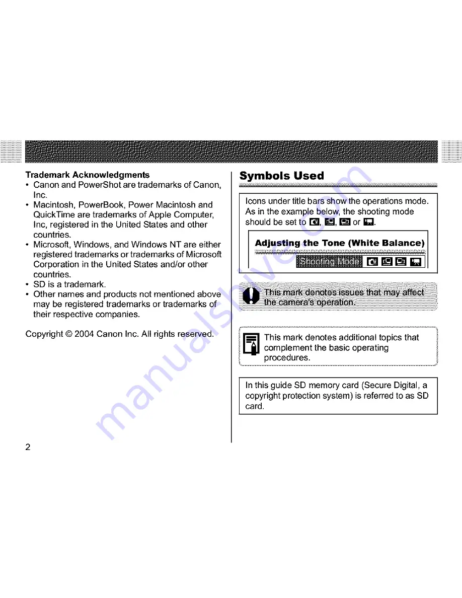 Canon PowerShot A400 User Manual Download Page 4