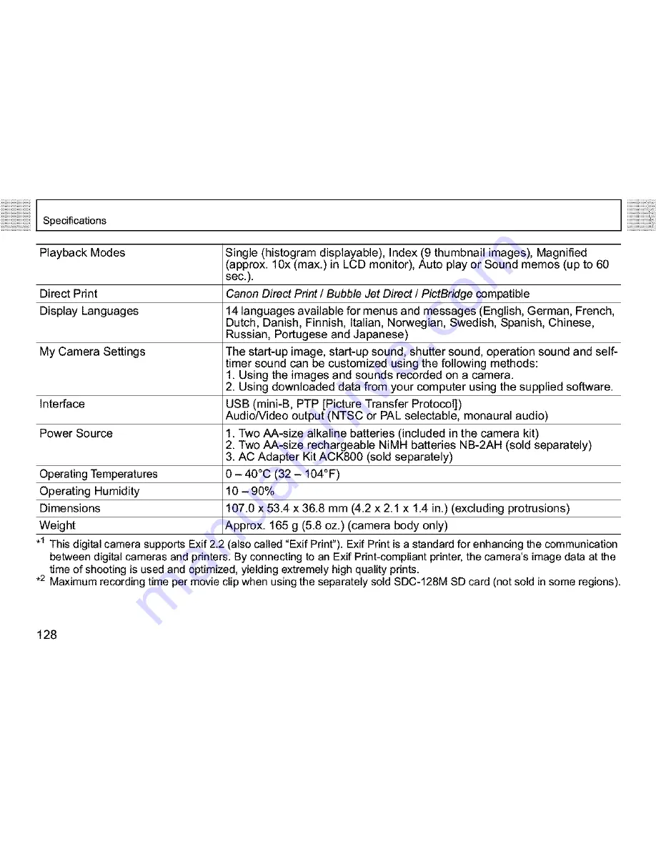 Canon PowerShot A400 User Manual Download Page 130