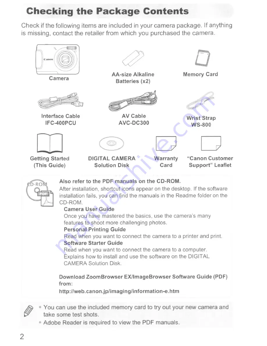 Canon PowerShot A480 Скачать руководство пользователя страница 2