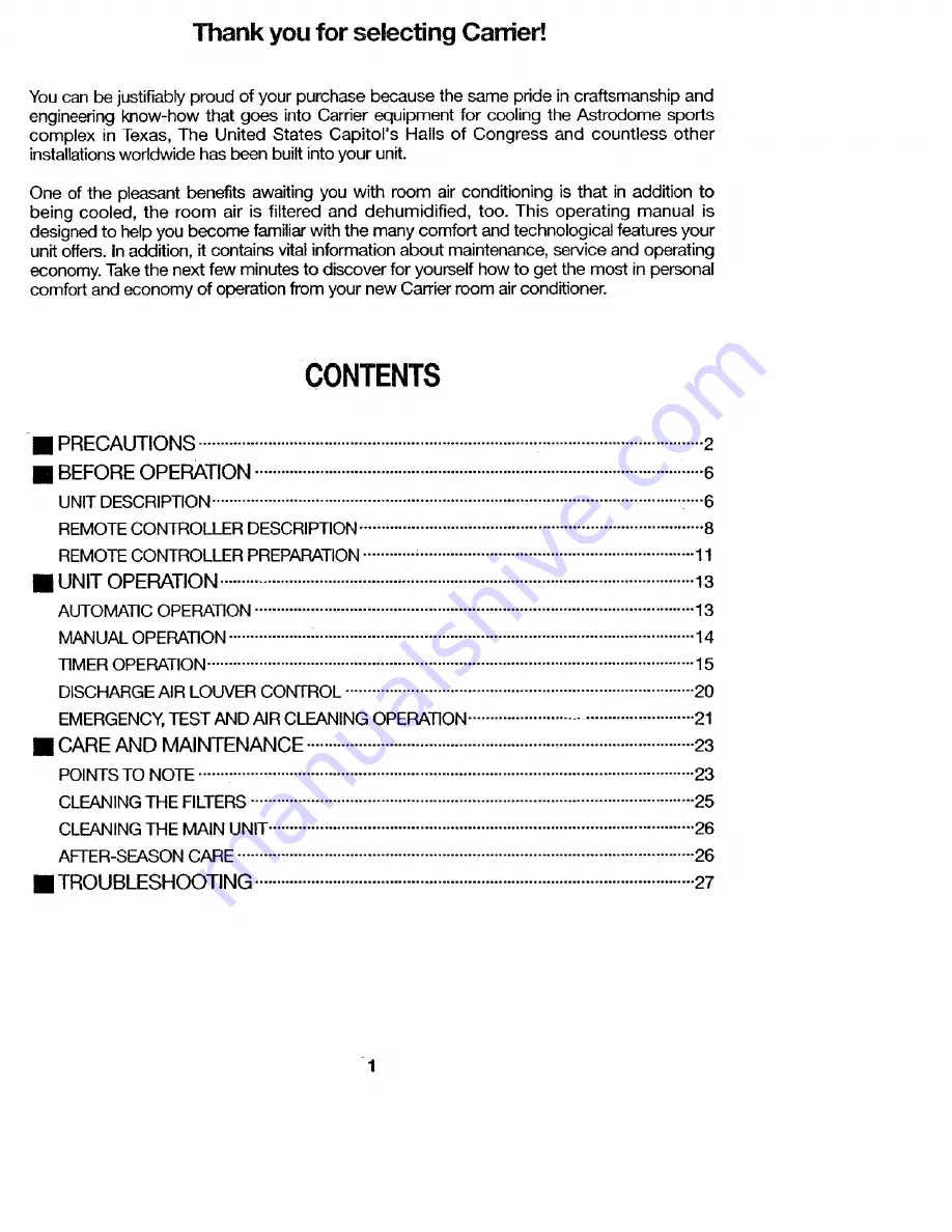 Carrier 38AN-009 Owner'S Manual Download Page 2