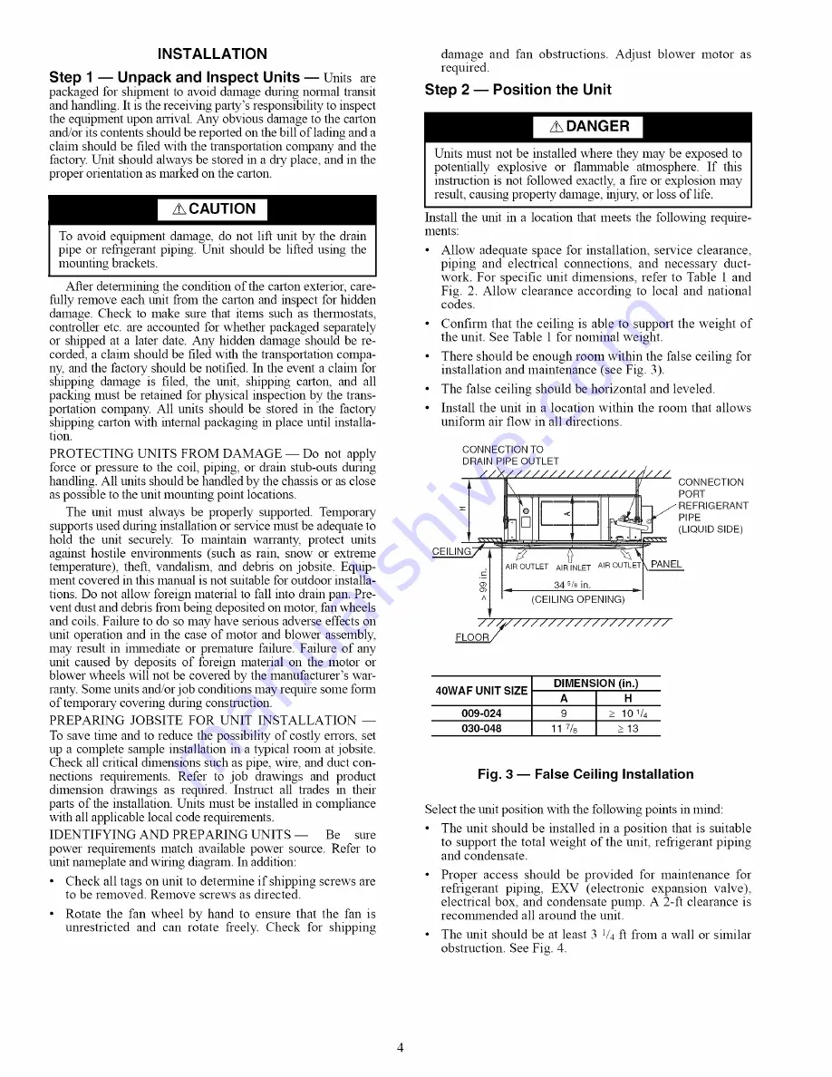 Carrier 40WAF0009 Installation And Maintenance Instructions Manual Download Page 4