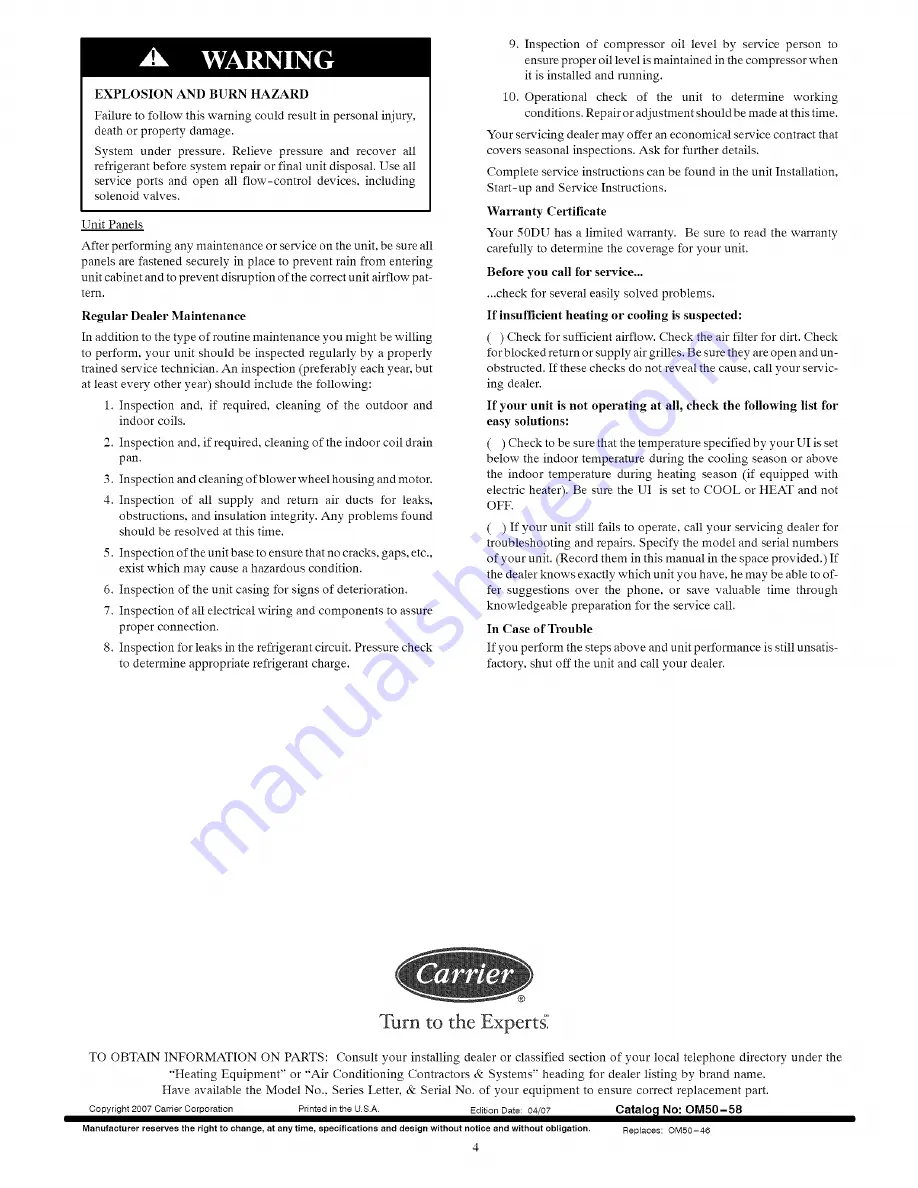 Carrier Infinity 50DU Owner'S Information Manual Download Page 4