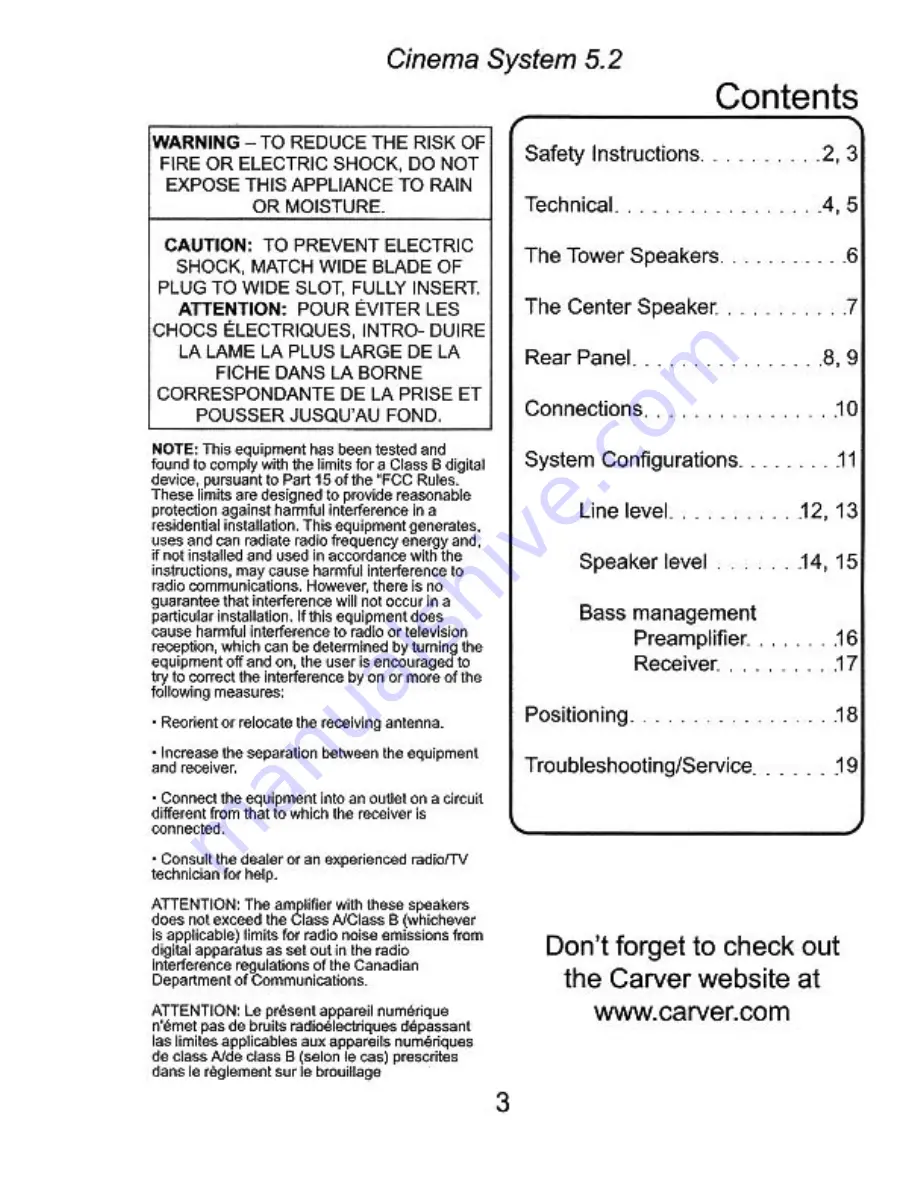 Carver Cinema System 5.2 Owner'S Manual Download Page 3