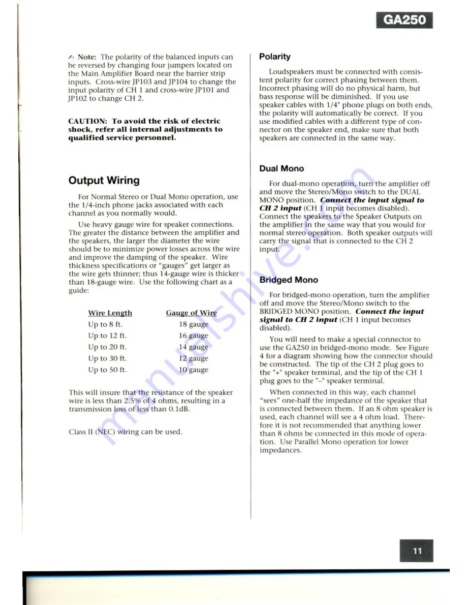 Carver GA250 Owner'S Manual Download Page 9