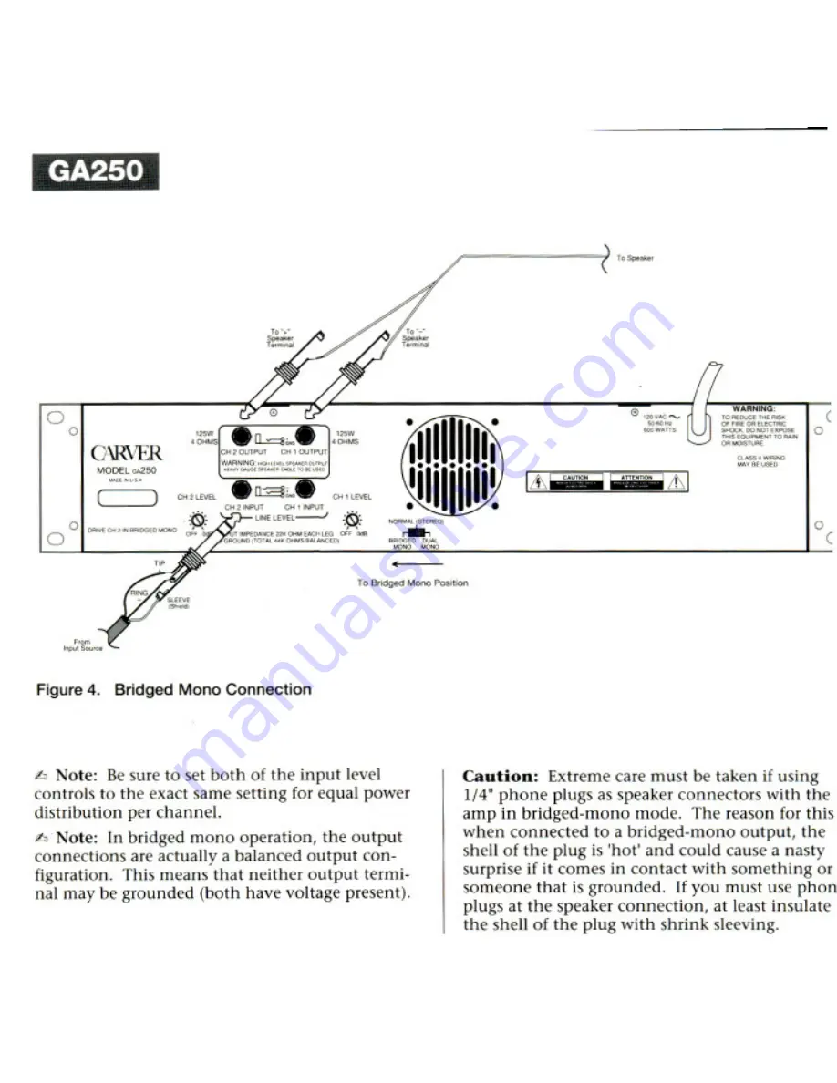 Carver GA250 Owner'S Manual Download Page 11