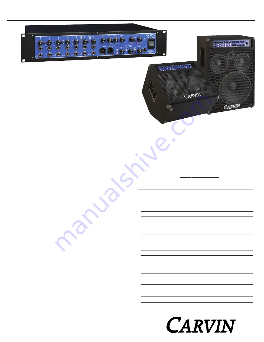 CARVIN KB1000 Manual Download Page 1