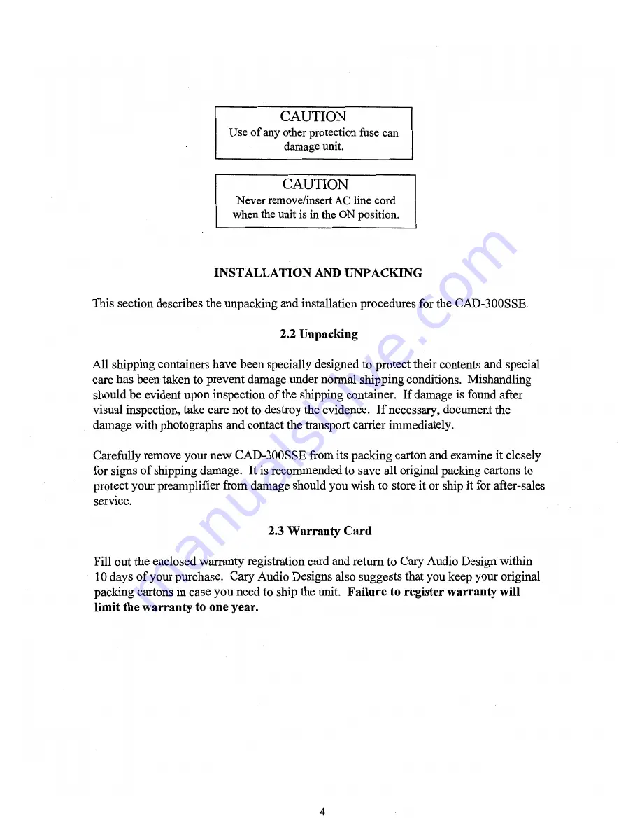 Cary Audio Design CAD-300S SE Operating Manual Download Page 4