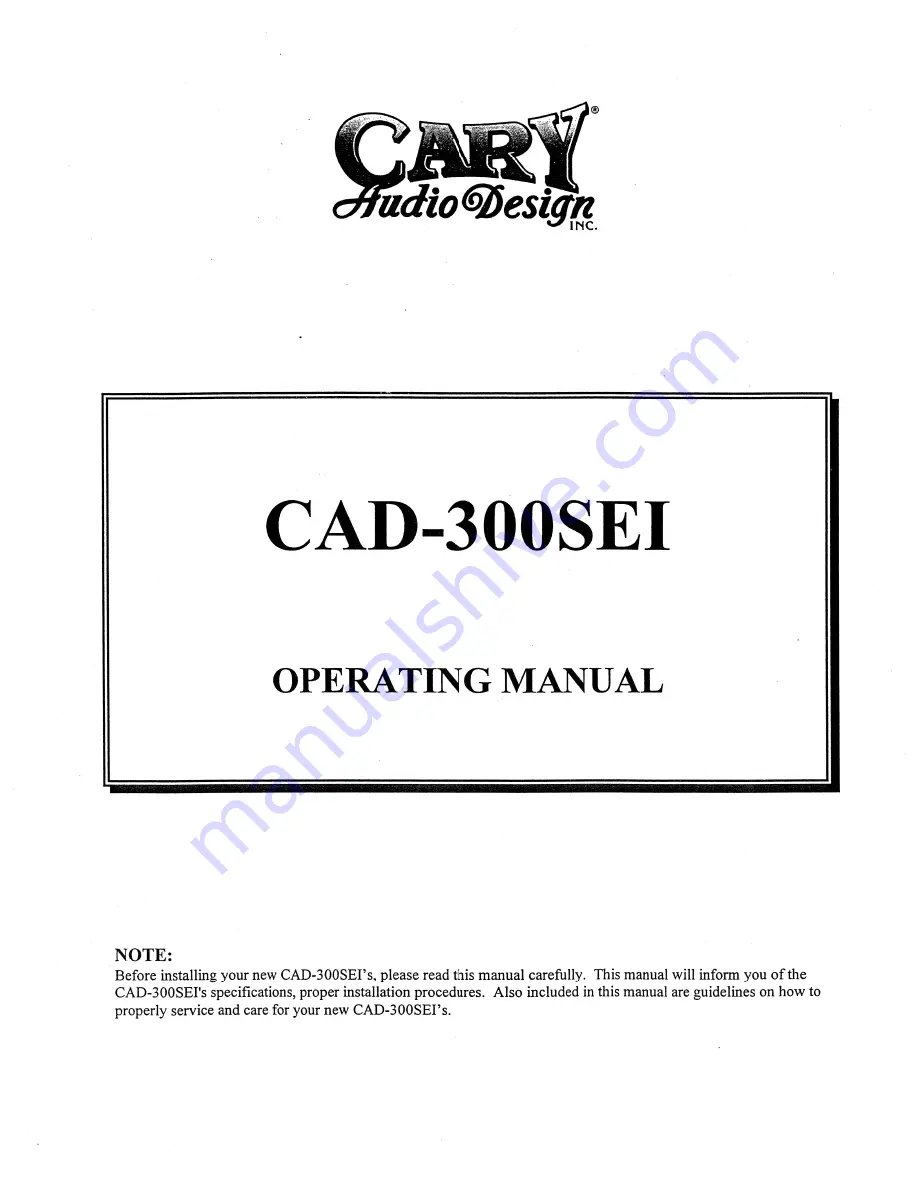 Cary Audio Design CAD 300SEI Operating Manual Download Page 1