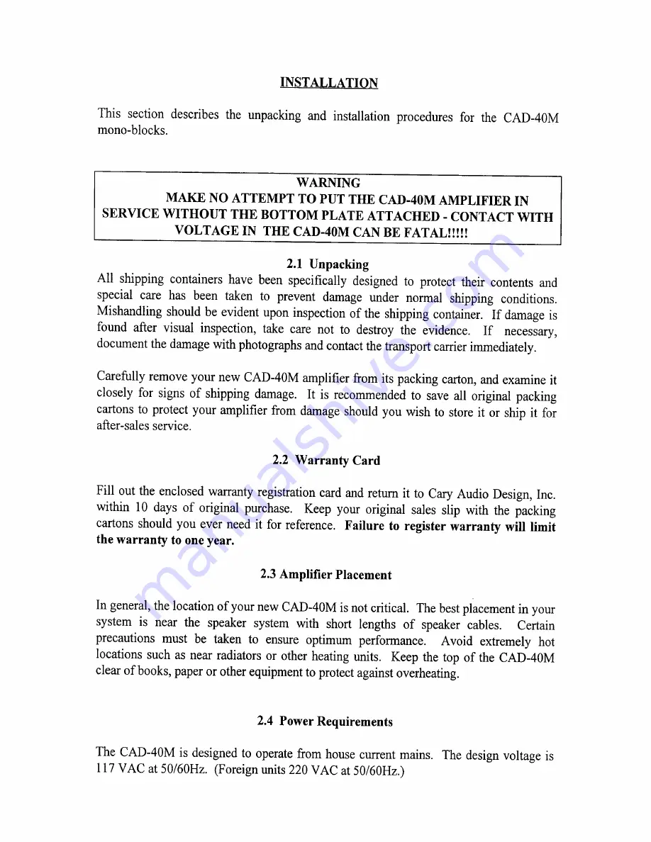 Cary Audio Design CAD-40M Operating Manual Download Page 6