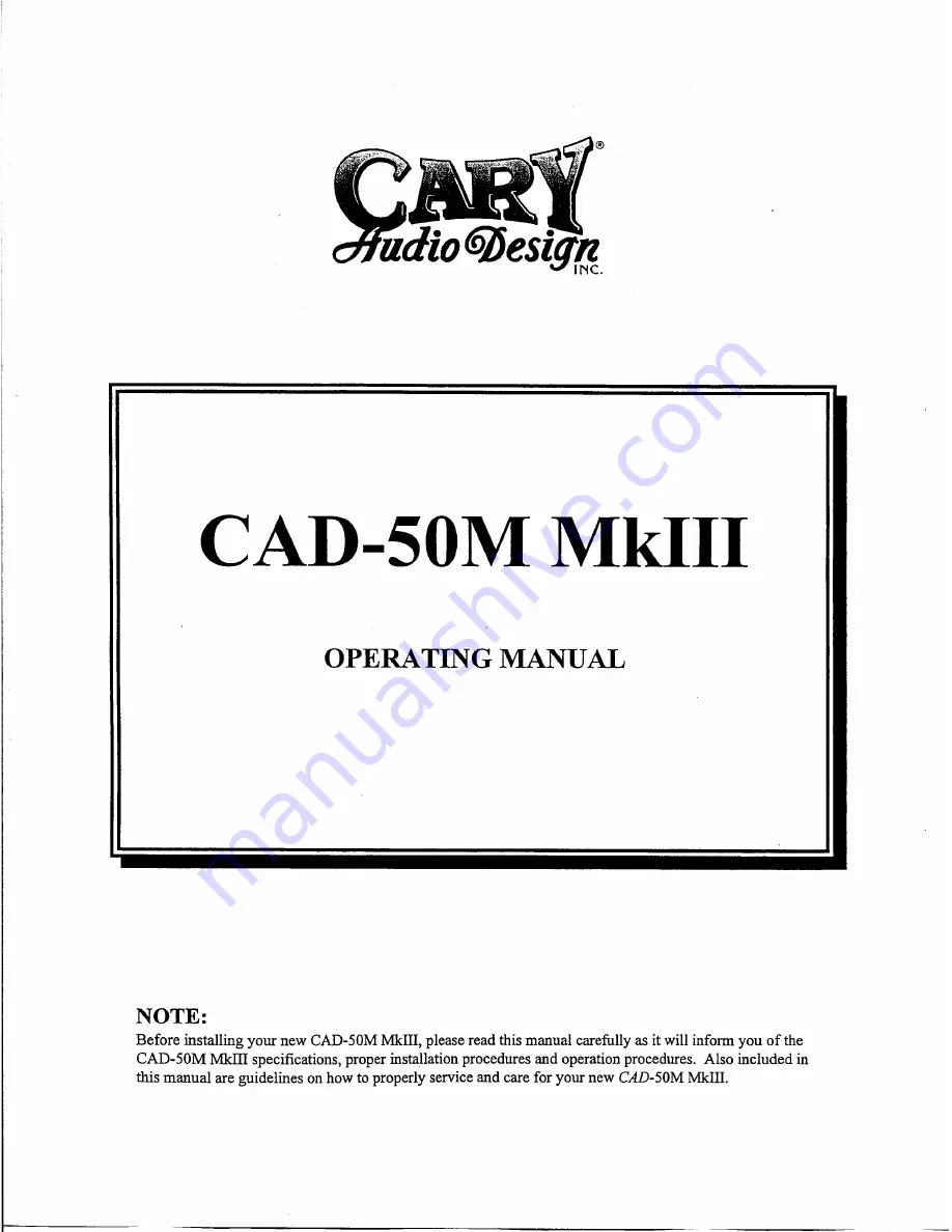 Cary Audio Design CAD-50M MkIII Operating Manual Download Page 1